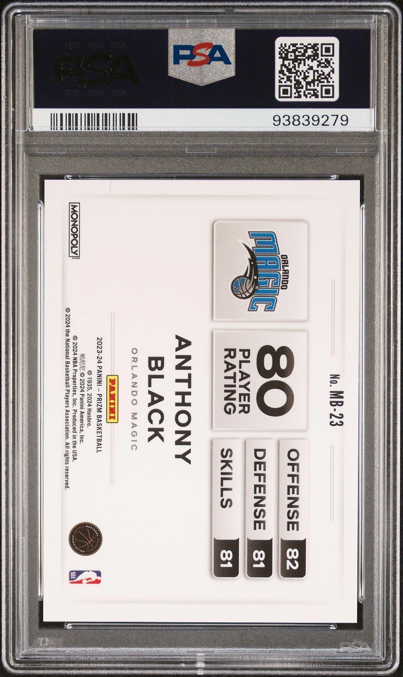 2023 Panini Prizm Monopoly Money Blast Mb23 Anthony Black PSA 10