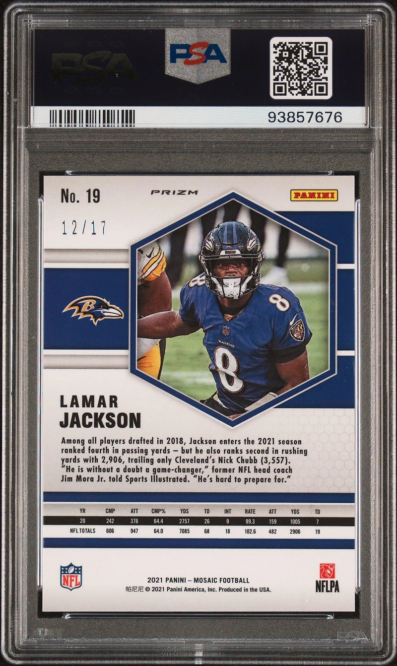 2021 Panini Mosaic 19 Lamar Jackson Gold Wave PSA 10