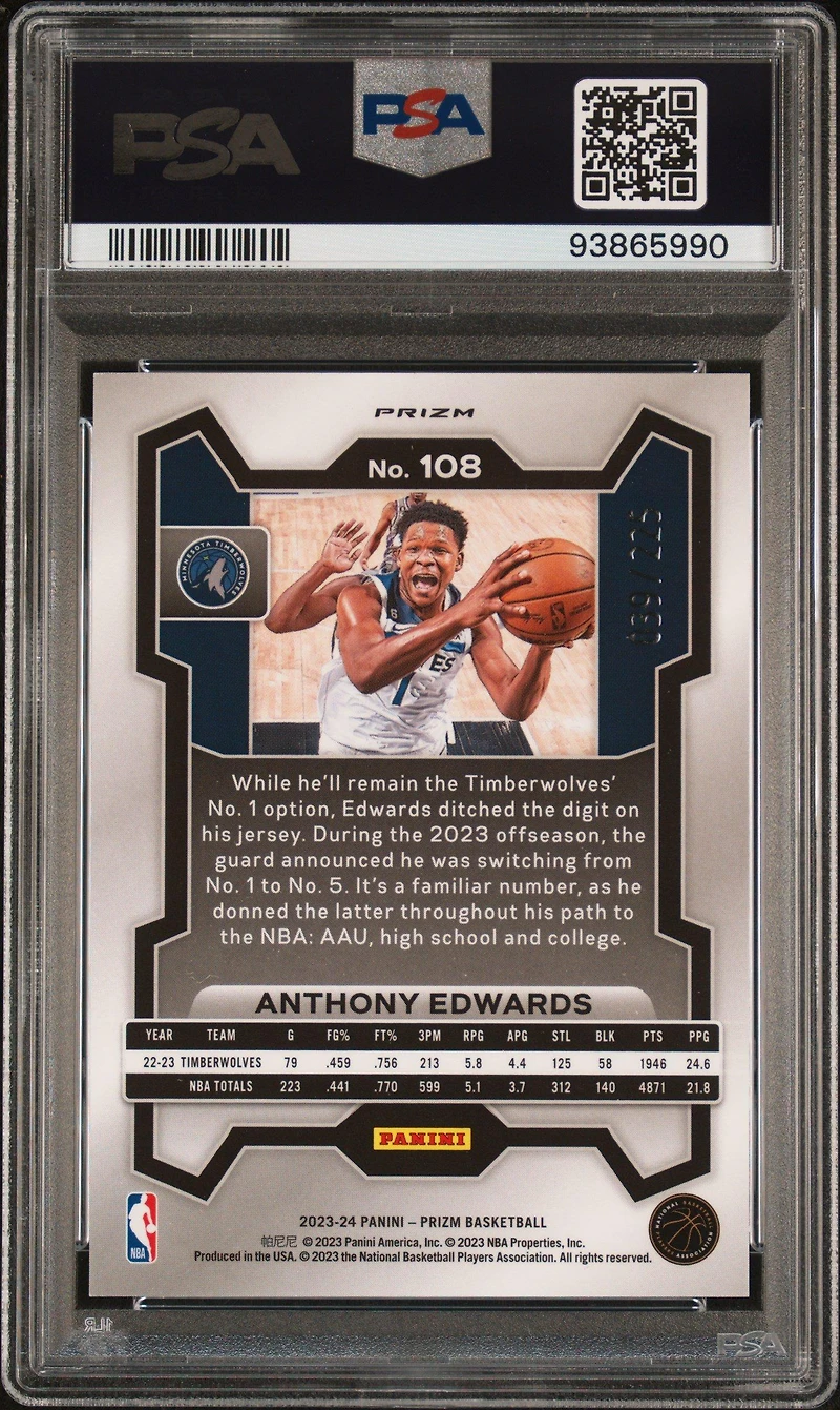 2023 Panini Prizm 108 Anthony Edwards Teal Ice PSA 9
