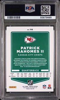 2021 Panini Donruss 116 Patrick Mahomes Ii Variation-press Proof Yellow PSA 10