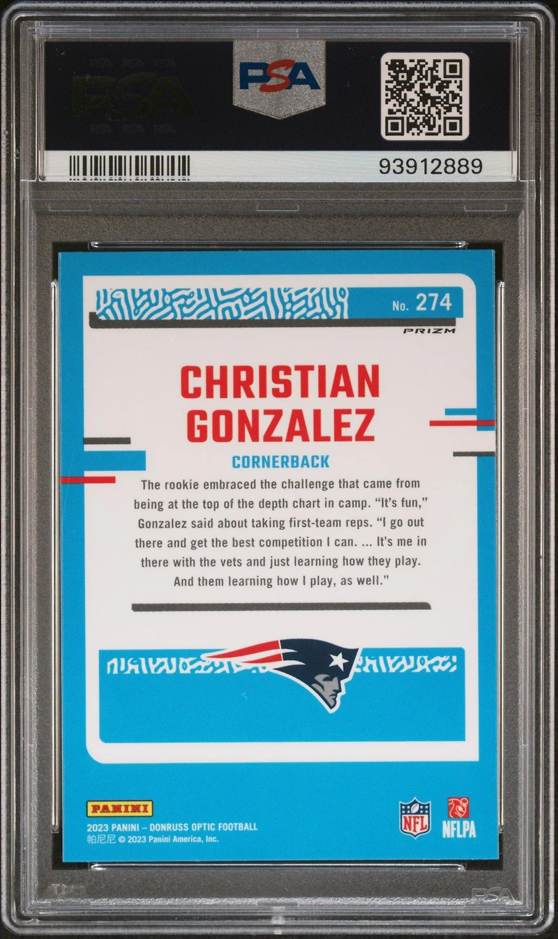2023 Panini Donruss Optic 274 Christian Gonzalez Pink PSA 10
