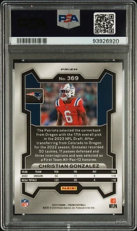 2023 Panini Prizm 369 Christian Gonzalez Silver Prizm PSA 10