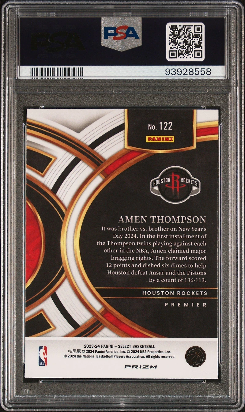 2023 Panini Select 122 Amen Thompson Red Cracked Ice PSA 10