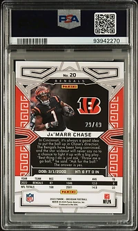 2023 Panini Obsidian 20 Ja'marr Chase Electric Etch Orange PSA 10