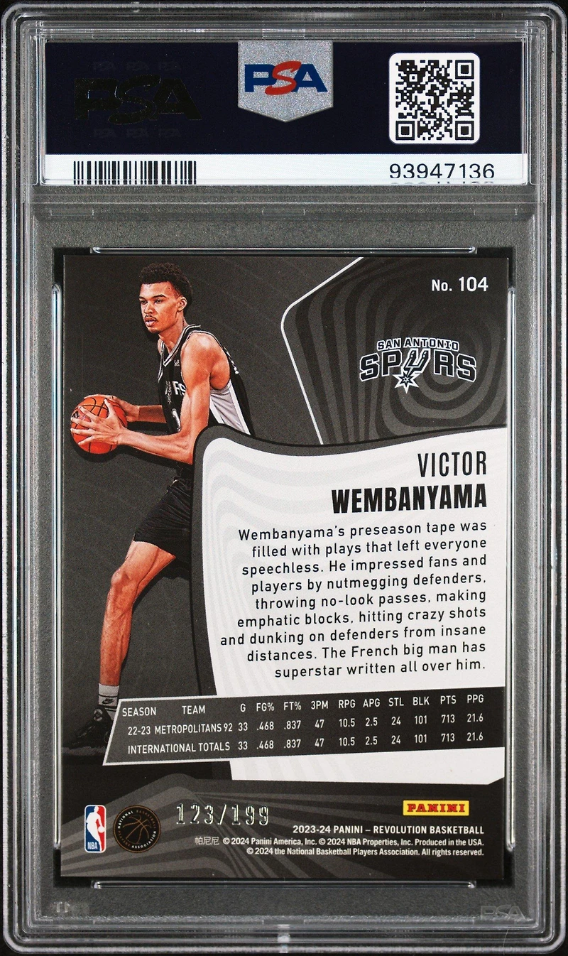 2023 Panini Revolution 104 Victor Wembanyama Red Swirl PSA 10