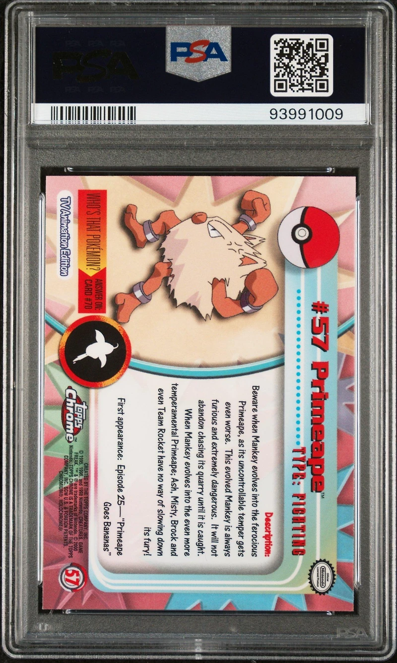 2000 Topps Chrome Pokemon T.v. 57 Primeape PSA 9