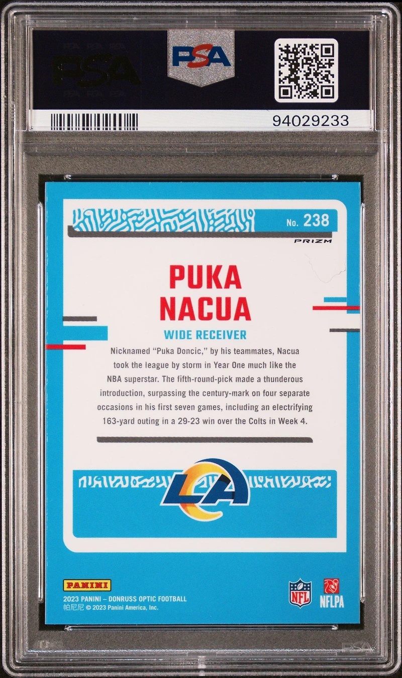 2023 Panini Donruss Optic 238 Puka Nacua Blue Hyper PSA