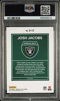 2023 Panini Donruss Optic Downtown! D12 Josh Jacobs PSA 10