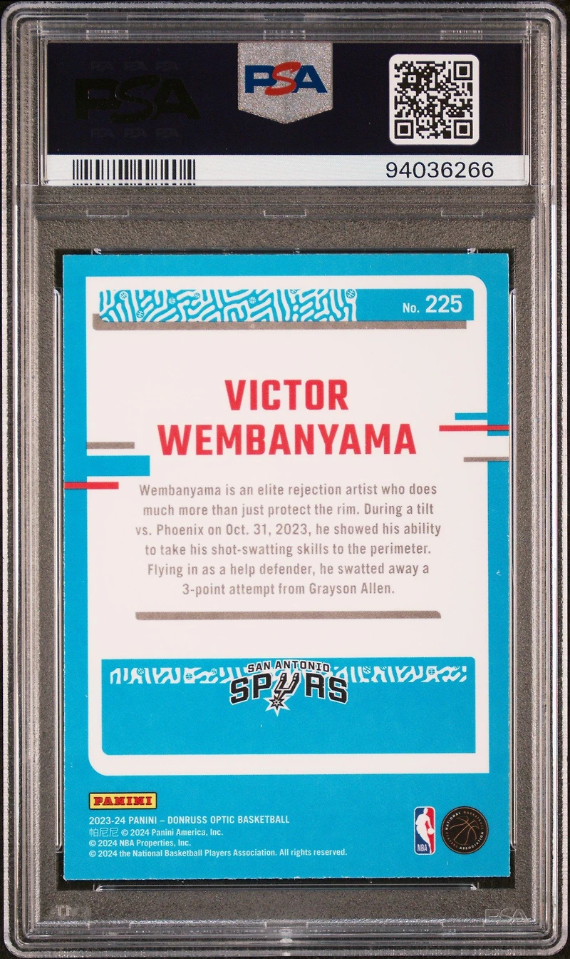 2023 Panini Donruss Optic 225 Victor Wembanyama PSA 10