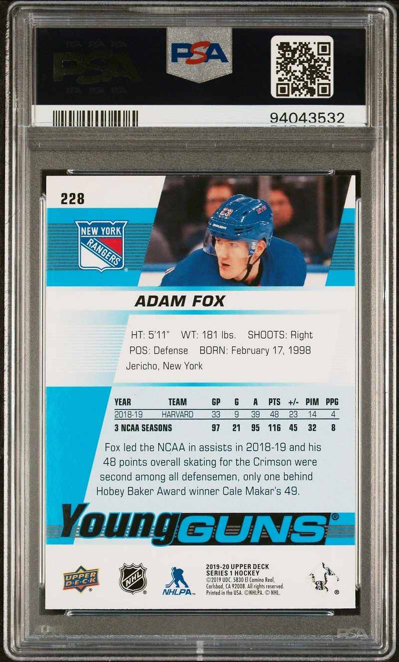2019 Upper Deck 228 Adam Fox PSA