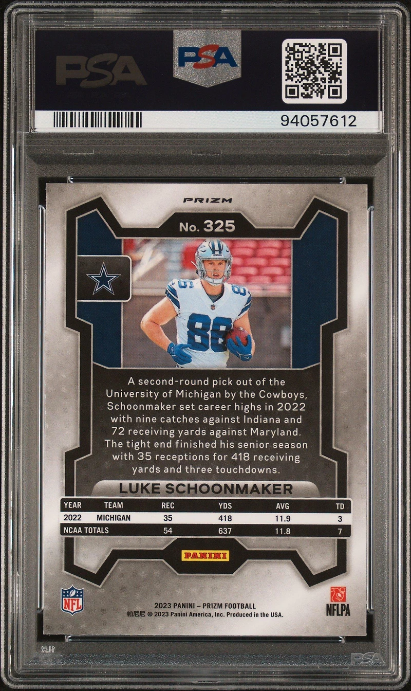 2023 Panini Prizm 325 Luke Schoonmaker Silver Prizm PSA 9