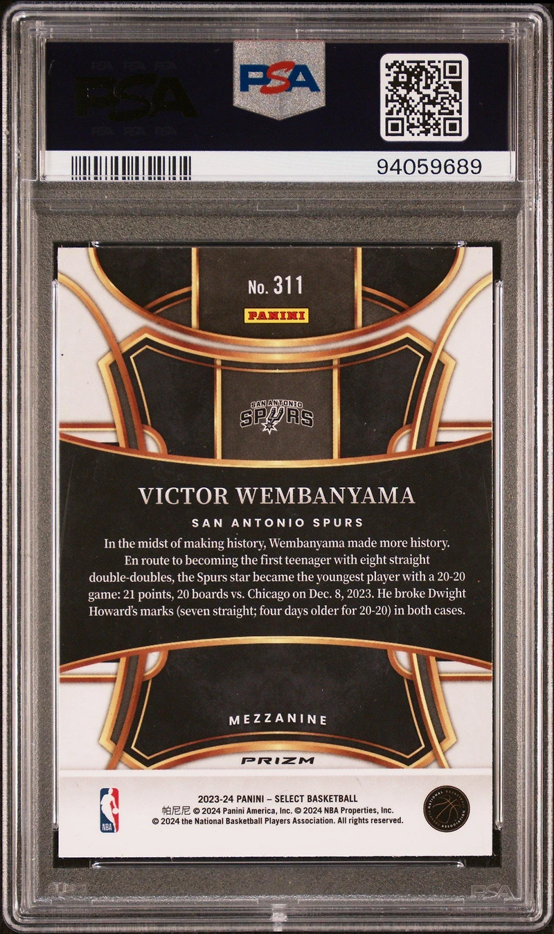2023 Panini Select 311 Victor Wembanyama Tectonic PSA 10