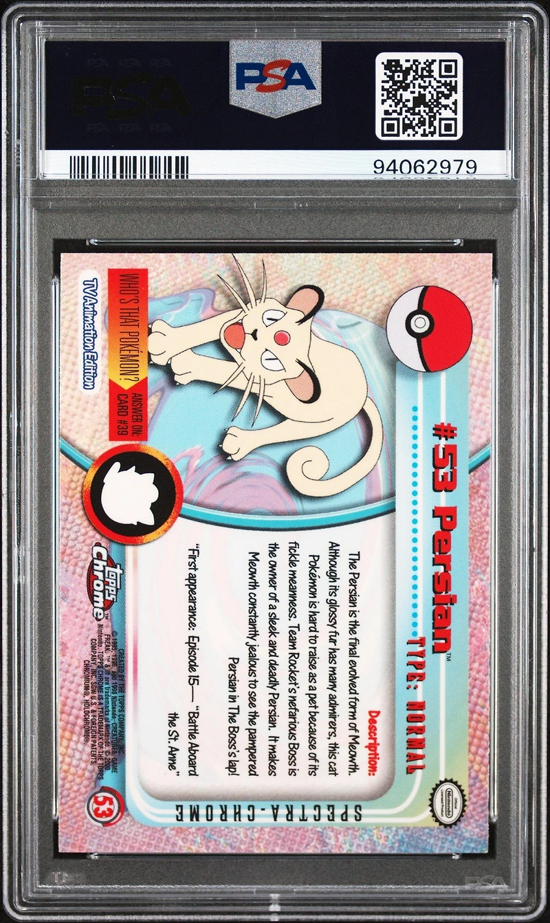 2000 Topps Chrome Pokemon T.v. 53 Persian Spectra PSA 10