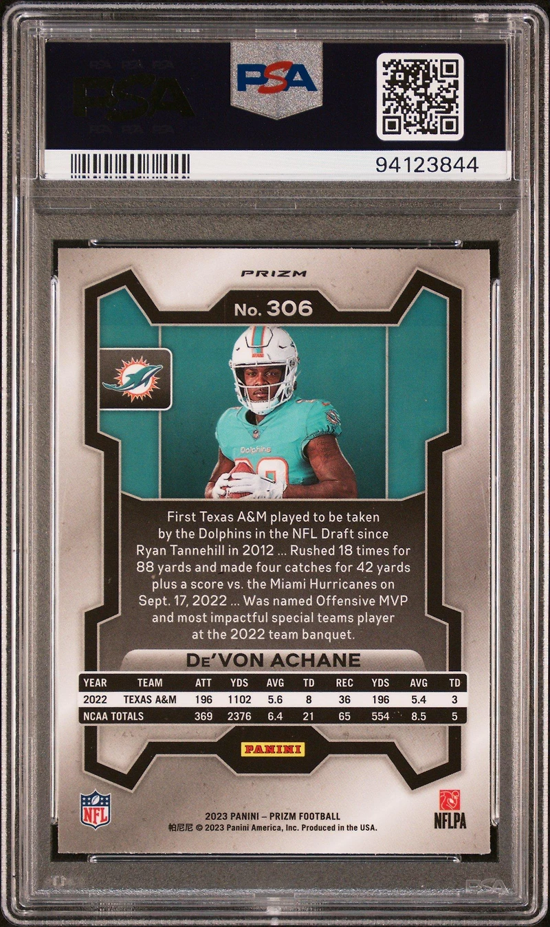 2023 Panini Prizm 306 De'von Achane Variation PSA 10