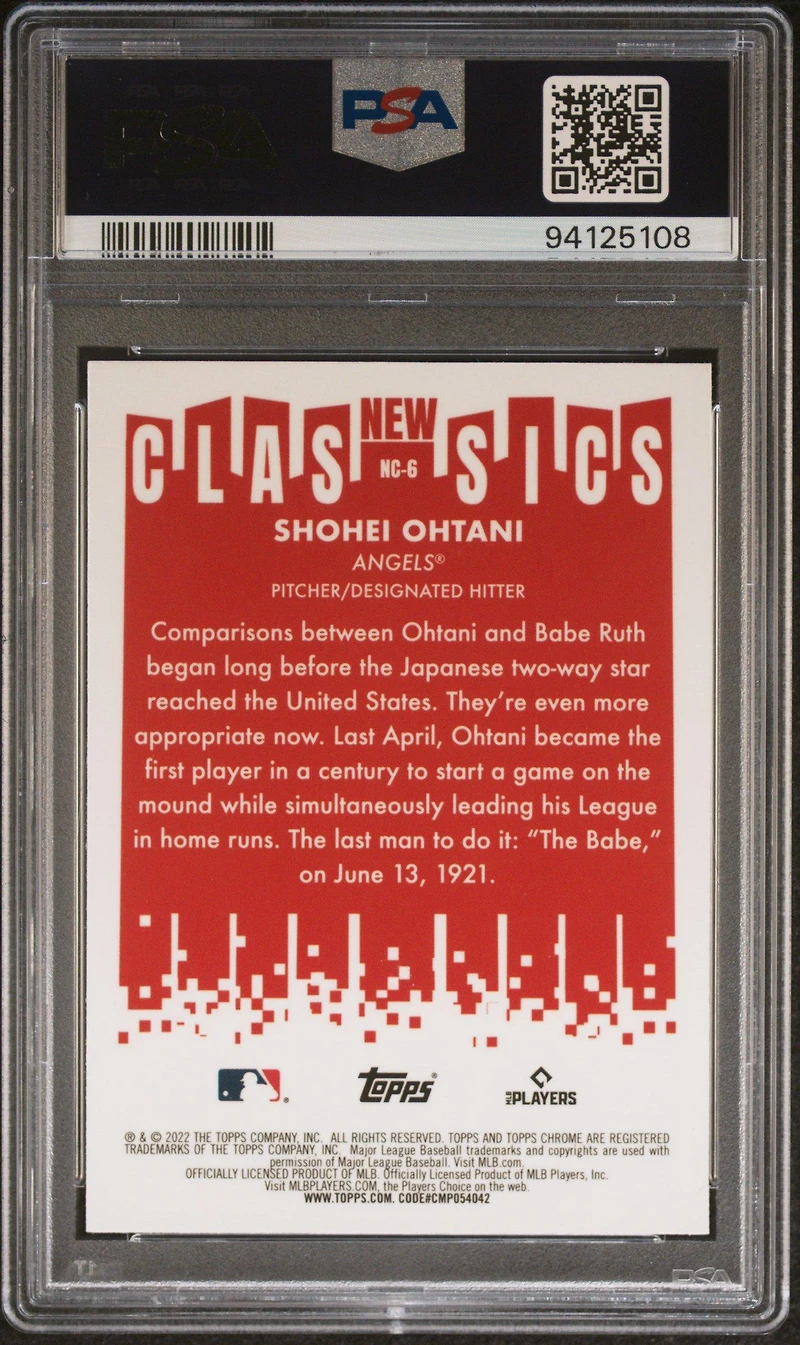 2022 Topps Chrome New Classics Nc6 Shohei Ohtani PSA 10