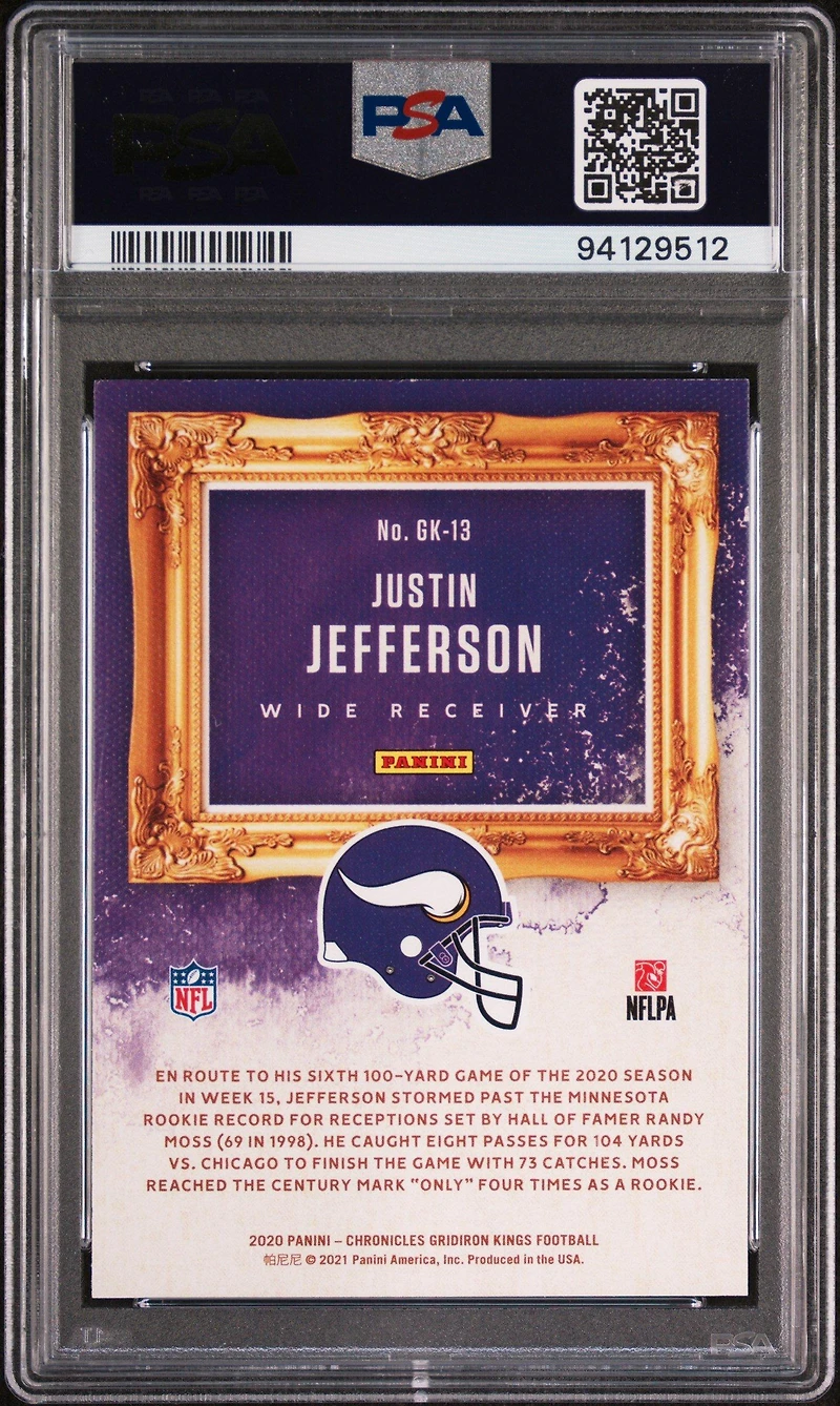 2020 Panini Chronicles Gridiron Kings Gk13 Justin Jefferson PSA 10