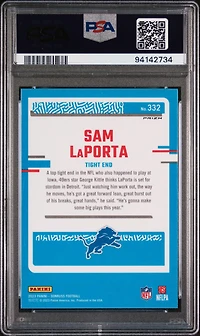 2023 Panini Donruss 332 Sam Laporta Optic Preview-green Velocity PSA 10