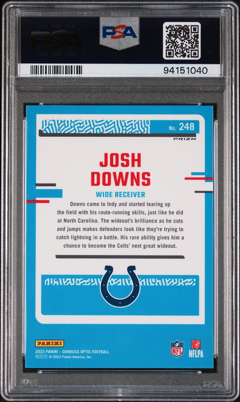 2023 Panini Donruss Optic 248 Josh Downs Green Hyper PSA 10