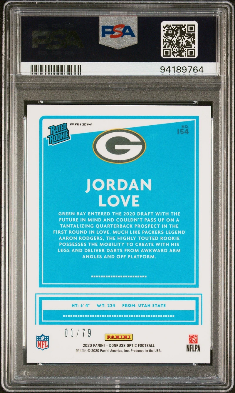 2020 Panini Donruss Optic 154 Jordan Love Pink Velocity PSA 9