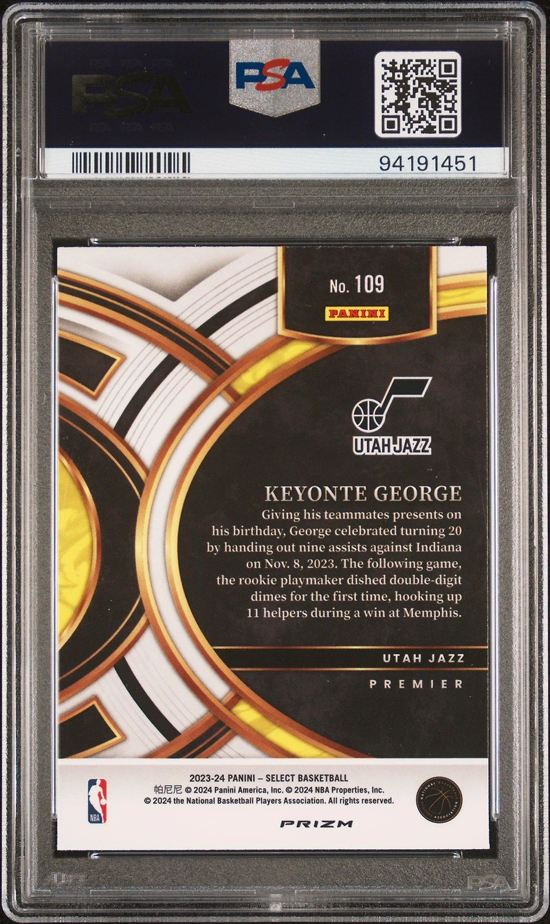 2023 Panini Select 109 Keyonte George Silver Prizm PSA 10