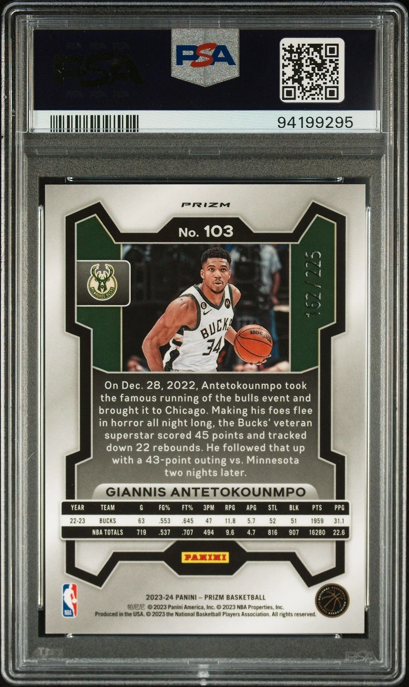 2023 Panini Prizm 103 Giannis Antetokounmpo Teal Ice PSA 10