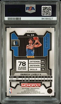 2023 Panini Prizm Monopoly 24 Dereck Lively Ii Gold Millionaire Shimmer PSA 10