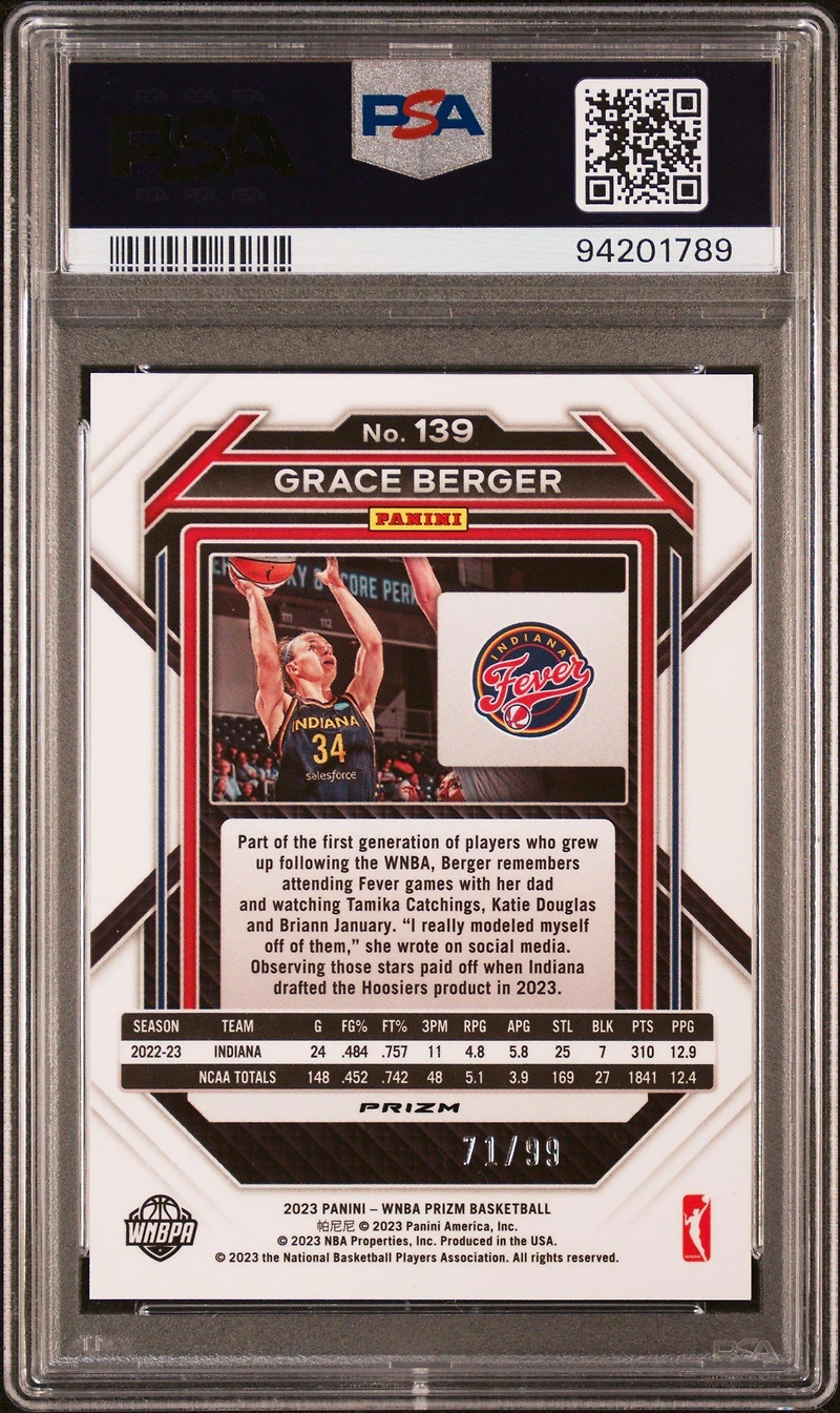 2023 Panini Prizm Wnba 139 Grace Berger PSA