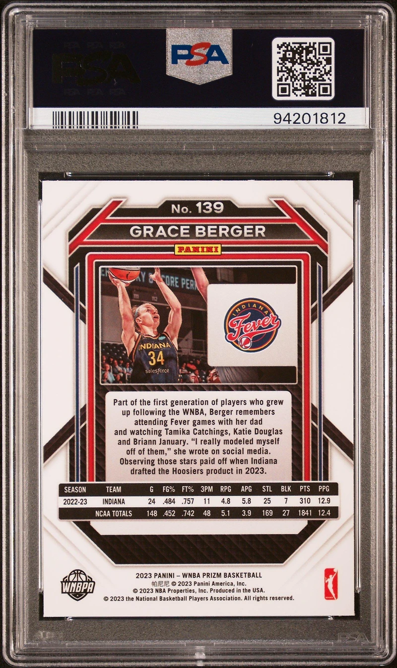2023 Panini Prizm Wnba 139 Grace Berger PSA 10