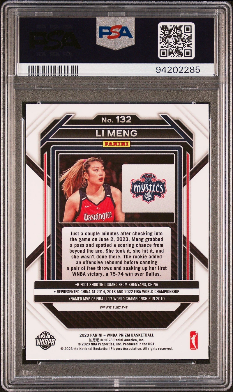 2023 Panini Prizm Wnba 132 Li Meng Silver PSA 10