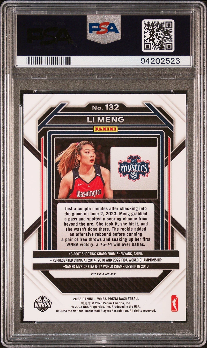 2023 Panini Prizm Wnba 132 Li Meng Hyper PSA 10