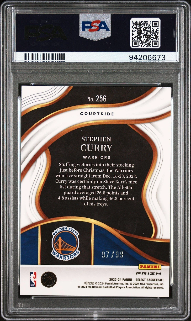 2023 Panini Select 256 Stephen Curry Purple Cracked Ice PSA 10