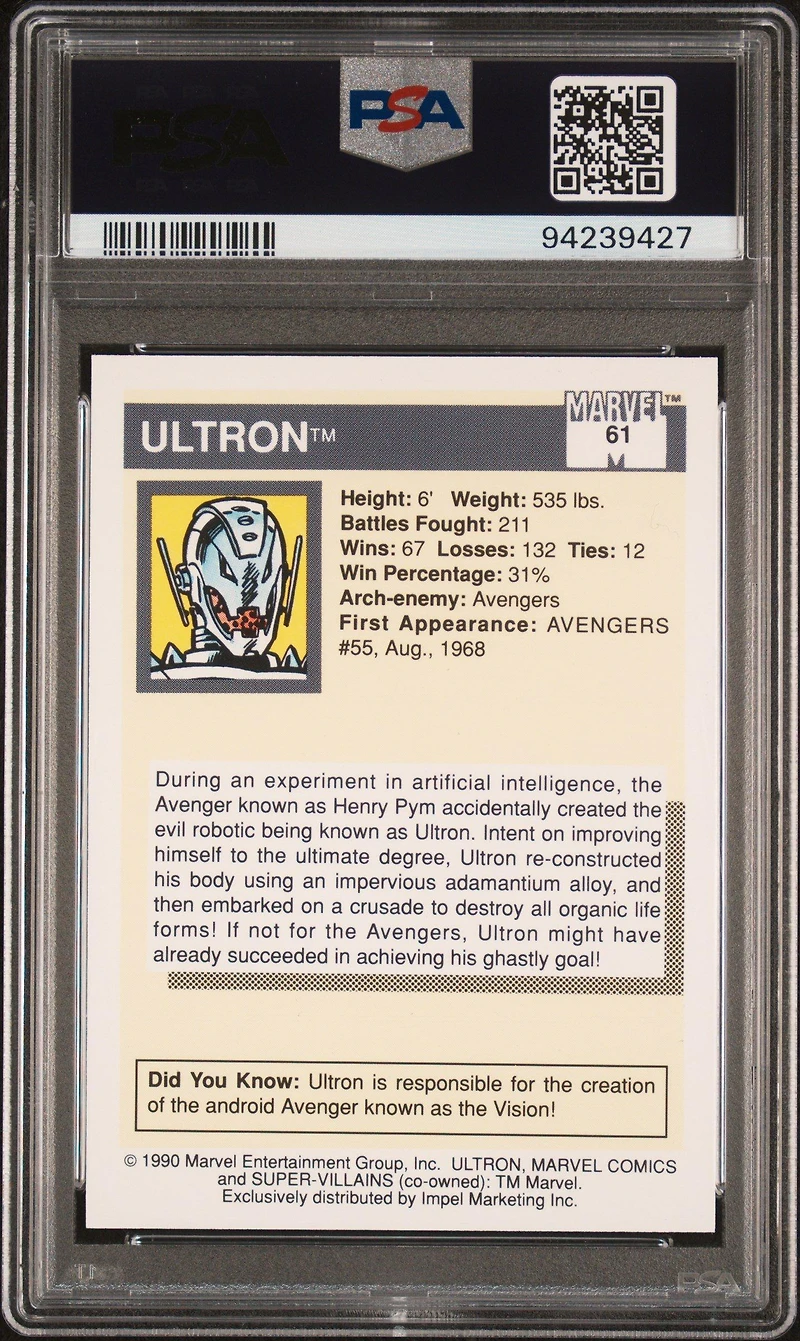 1990 Marvel Universe 61 Ultron PSA 10