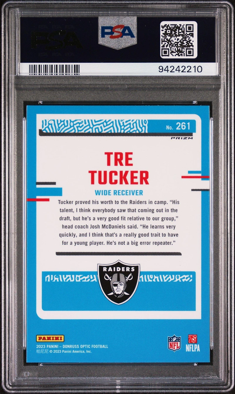 2023 Panini Donruss Optic 261 Tre Tucker Blue Glitter PSA 10