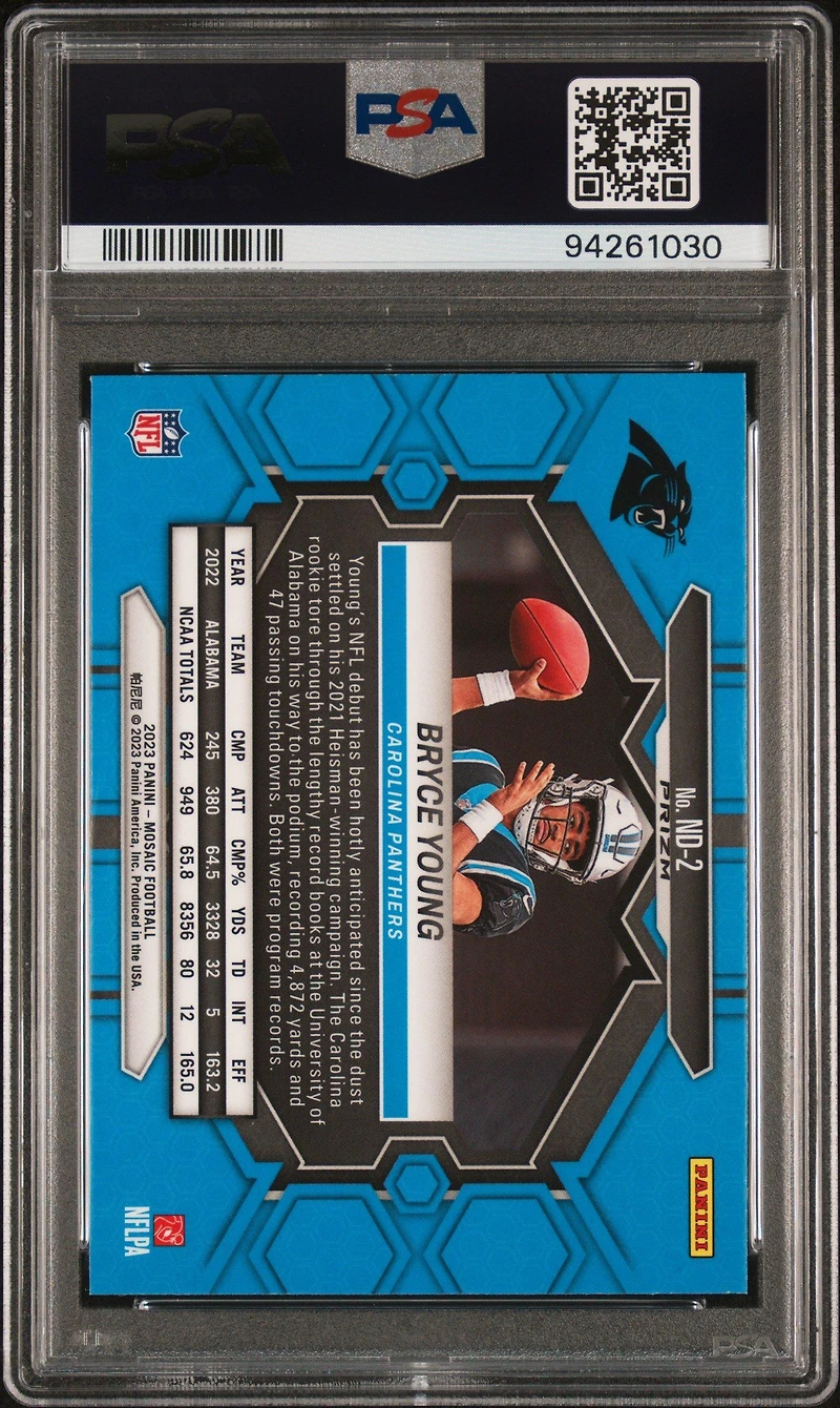 2023 Panini Mosaic Nfl Debut Nd2 Bryce Young Reactive Blue PSA 10