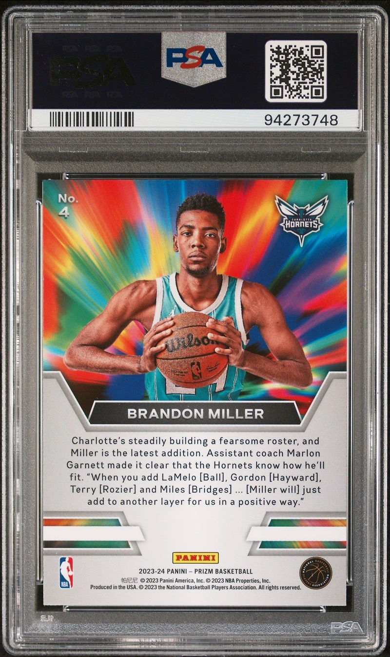 2023 Panini Prizm Instant Impact 4 Brandon Miller PSA 10