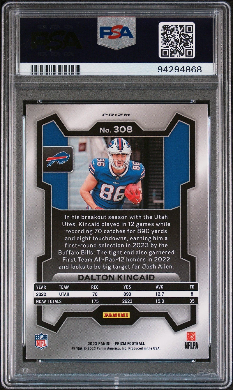 2023 Panini Prizm 308 Dalton Kincaid Black & White Checker PSA 10