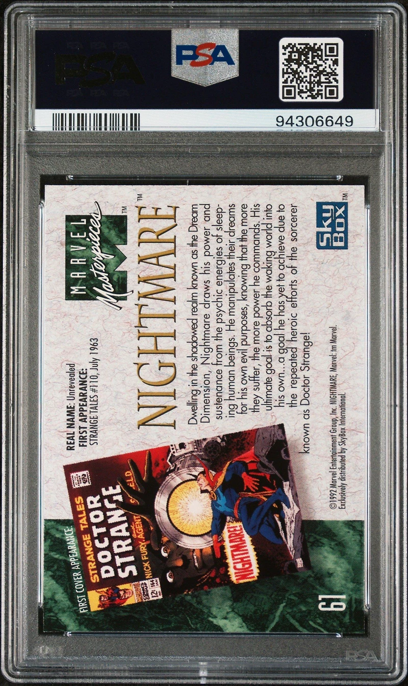 1992 Marvel Masterpieces 61 Nightmare PSA 9