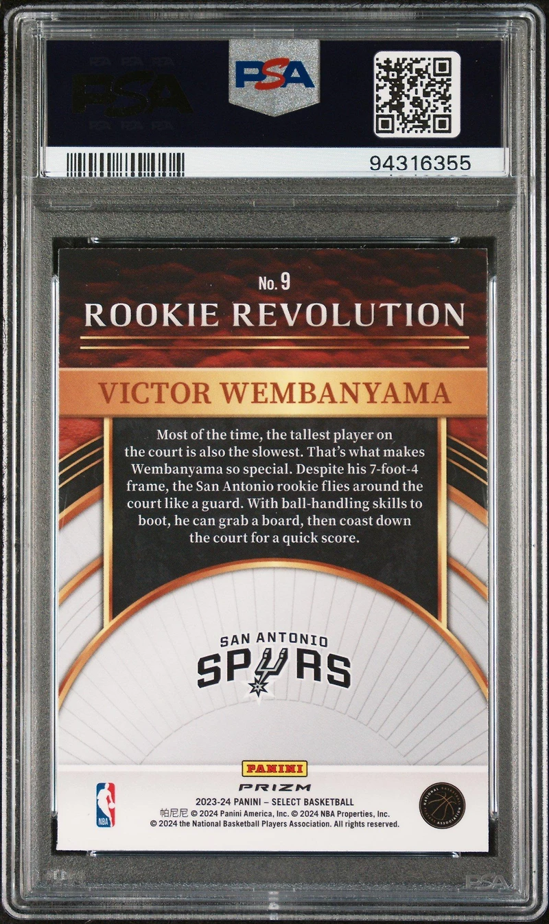 2023 Panini Select Rookie Revolution 9 Victor Wembanyama Silver Prizm PSA