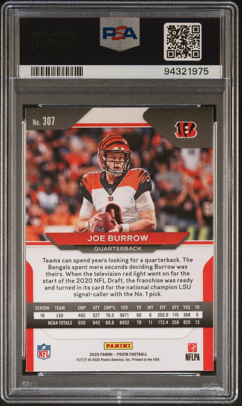 2020 Panini Prizm 307 Joe Burrow PSA 9