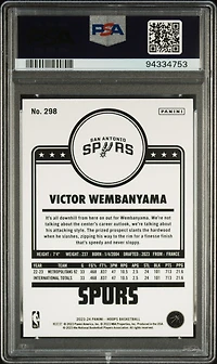 2023 Panini Nba Hoops 298 Victor Wembanyama Hyper Blue PSA 10