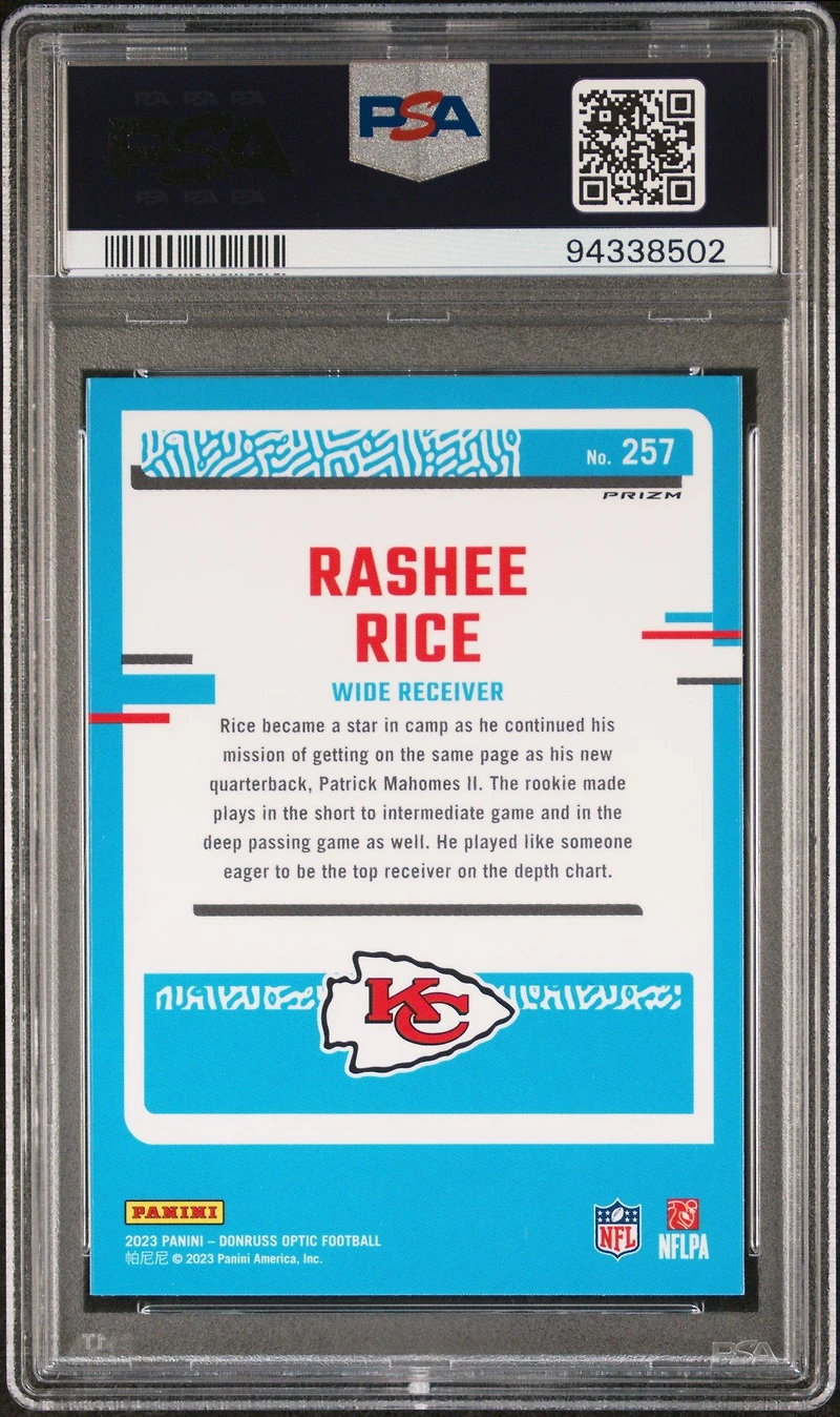 2023 Panini Donruss Optic 257 Rashee Rice Green Hyper PSA 10