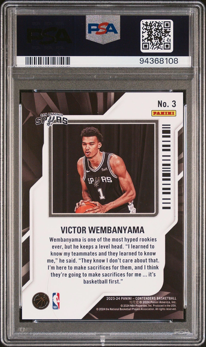 2023 Panini Contenders Rookie Of The Year Contenders 3 Victor Wembanyama PSA 10