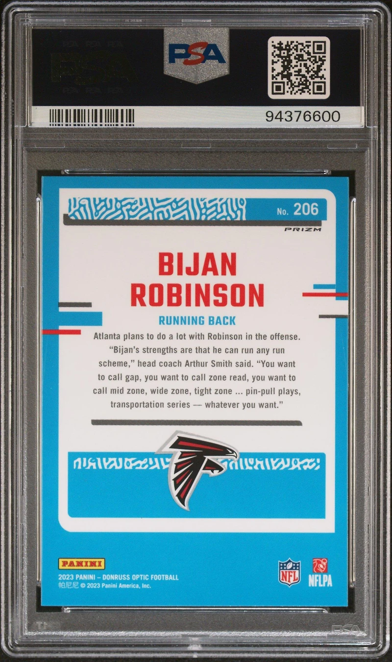 2023 Panini Donruss Optic 206 Bijan Robinson Fire PSA 10