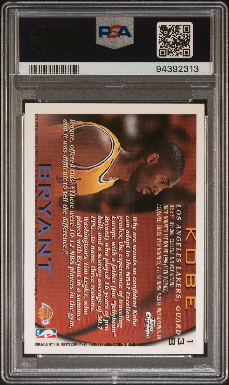 1996 Topps Chrome 138 Kobe Bryant PSA 8