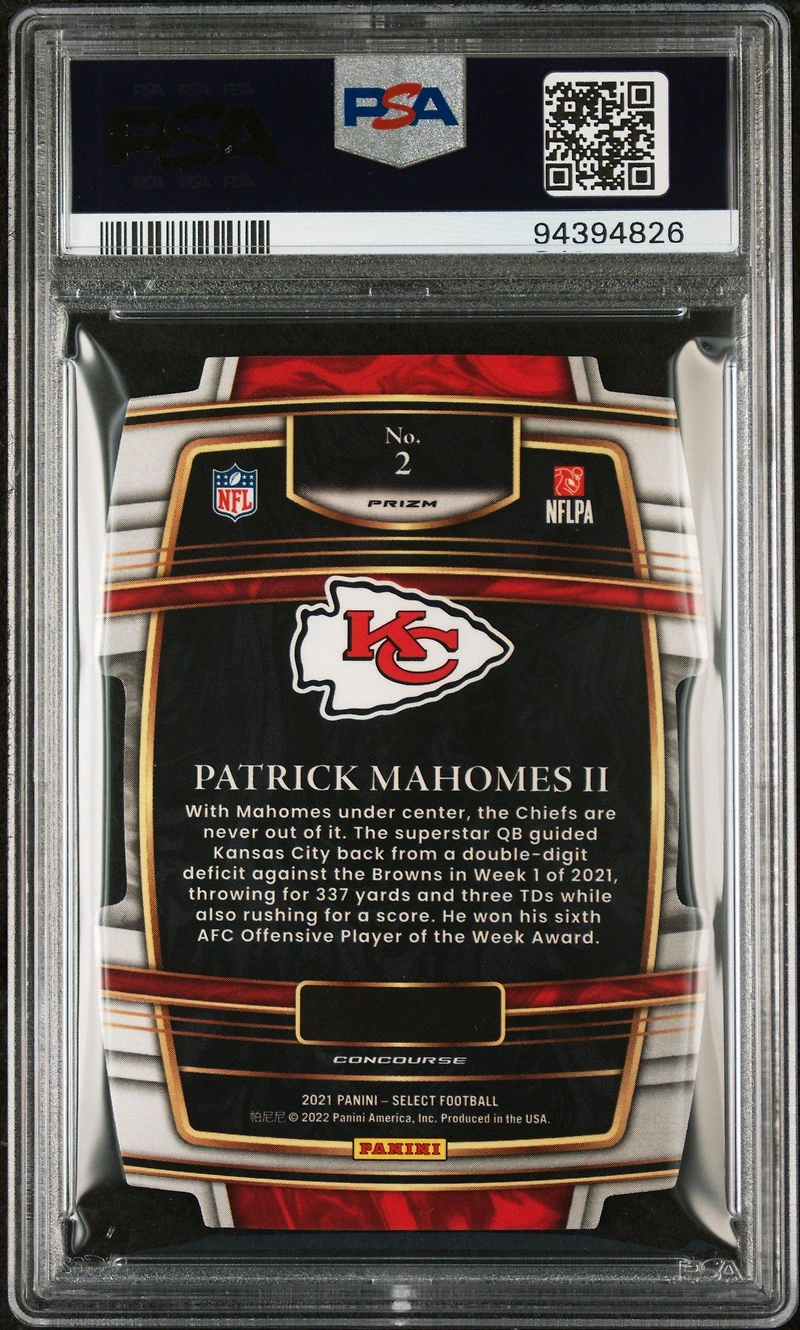 2021 Panini Select Patrick Mahomes Ii Die-cut Green/yellow Prizm PSA 10
