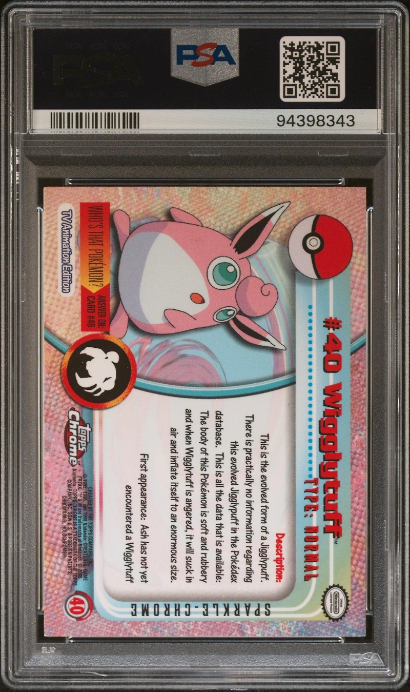 2000 Topps Chrome Pokemon T.v. 40 Wigglytuff Sparkle PSA 9