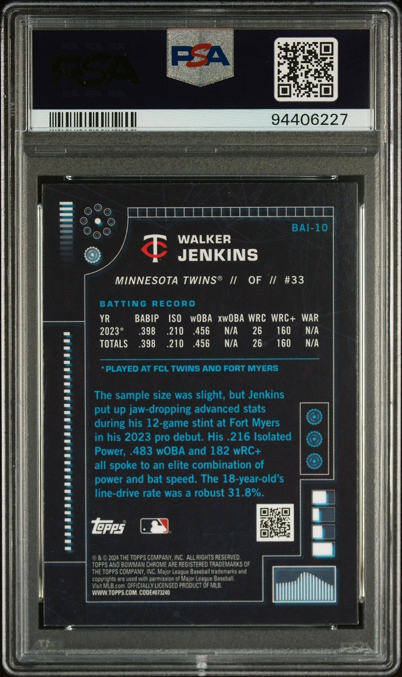 2024 Bowman Bowman Ai Bai10 Walker Jenkins PSA 10