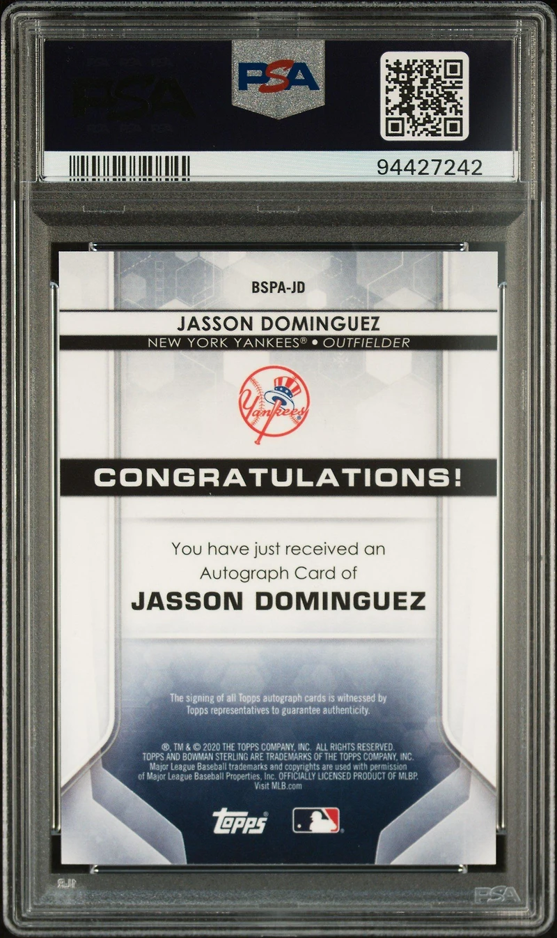2020 Bowman Sterling Prospect Autographs Jd Jasson Dominguez PSA 10