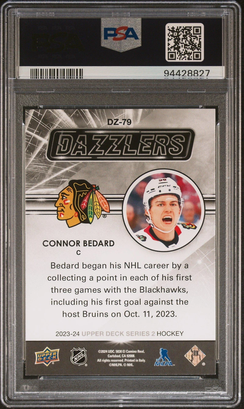 2023 Upper Deck Dazzlers Dz79 Connor Bedard Orange PSA 10