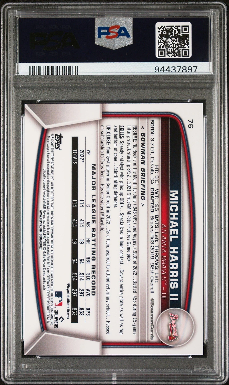 2023 Bowman Mega Box Chrome 76 Michael Harris Ii Blue PSA 9